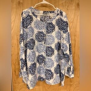 JM COLLECTION 14W 100% Linen Roll Tab Boho Button Front Shirt Blouse  **FLAWED**